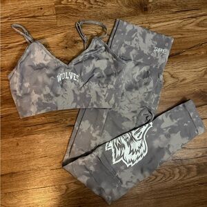 Darc Sport Gray Wolves Print Sports Bra Set